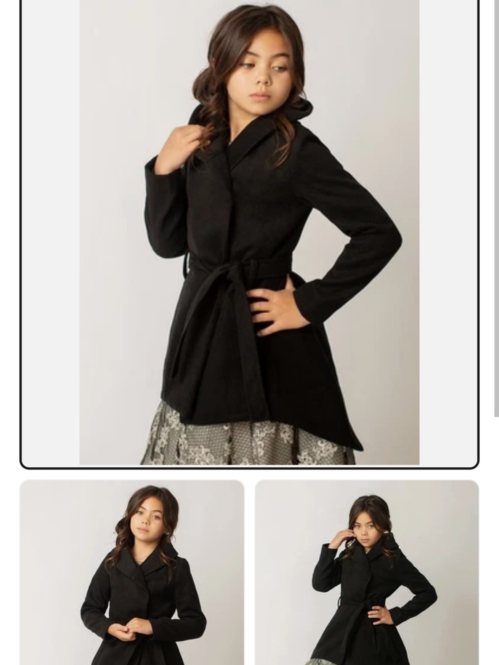 Joyfolie Black Girls' Belted Pea Coat